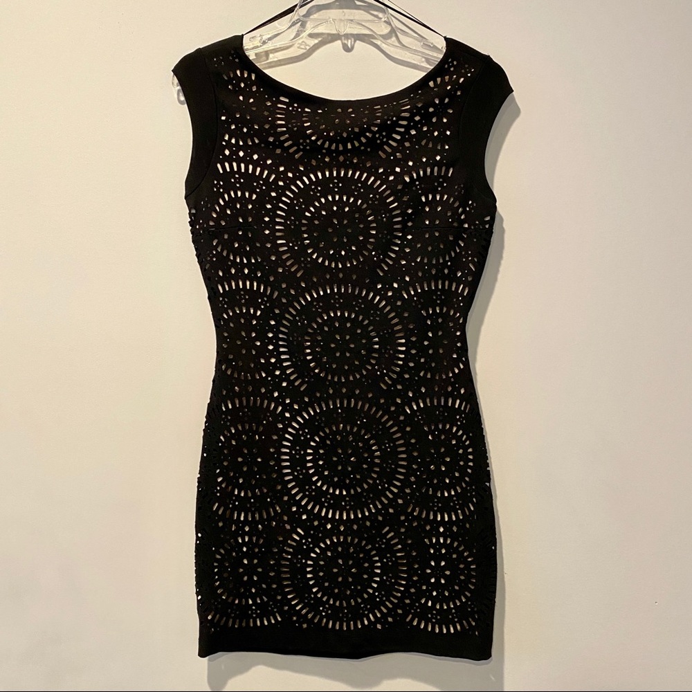 Zara Laser Cut Bodycon Black Dress Womens Small Back Out W&B Collection